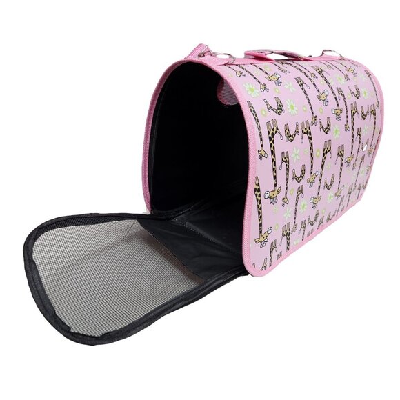 Pet Carrier, Pink with Giraffes Print - Picture 4 of 7